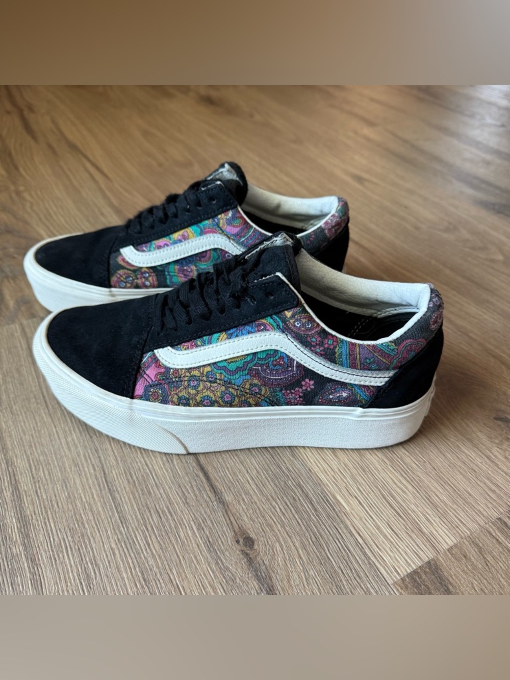 Vans Old Skool Star Paisley Bloom Black Shoes Women SZ 9 / Men 7.5 Platform